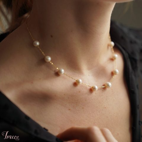 imusau.lt | parduodama Paauksuota grandinėlė su natūraliais perlais, 7-8mm