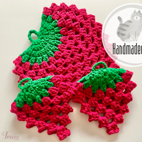 imusau.lt | listing Nertas stalo padėkliukų ir puodkėlės rinkinys - "Uoga."