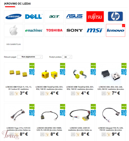 imusau.lt | listing LENOVO nešiojamų kompiuterių, lizdai kištukai