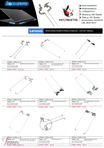 imusau.lt | listing PIGIAUSIAI. LENOVO kompiuterio lankstai, vyriai, ekrano laikikliai