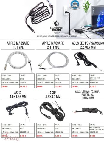 imusau.lt | parduodama PIGIAUSIAI. Nešiojamo kompiuterio pakrovėjo laidas, kabelis, kištukas