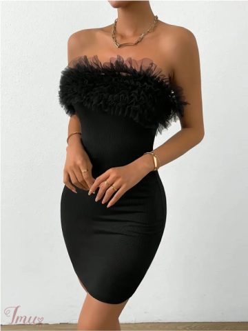 imusau.lt | parduodama Elegantiška juoda vientisa suknelė be petnešėlių 25415